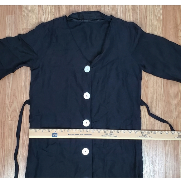 MNG Mango casual size 4 Loli linen blend 3/4 sleeves v neck midi dress black - Picture 12 of 14